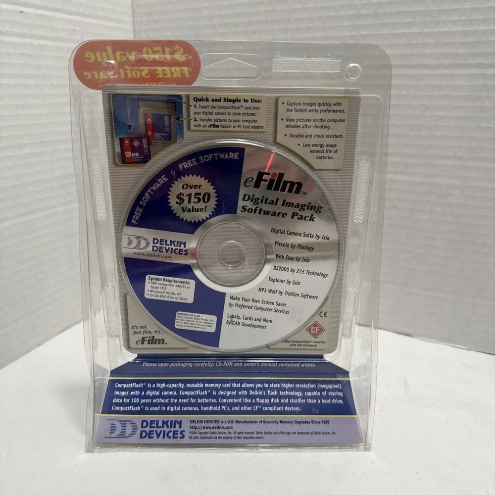 New Delkin 8 MB CompactFlash‎ Card DDCFFLS2-8 + Digital Imaging Software Pack